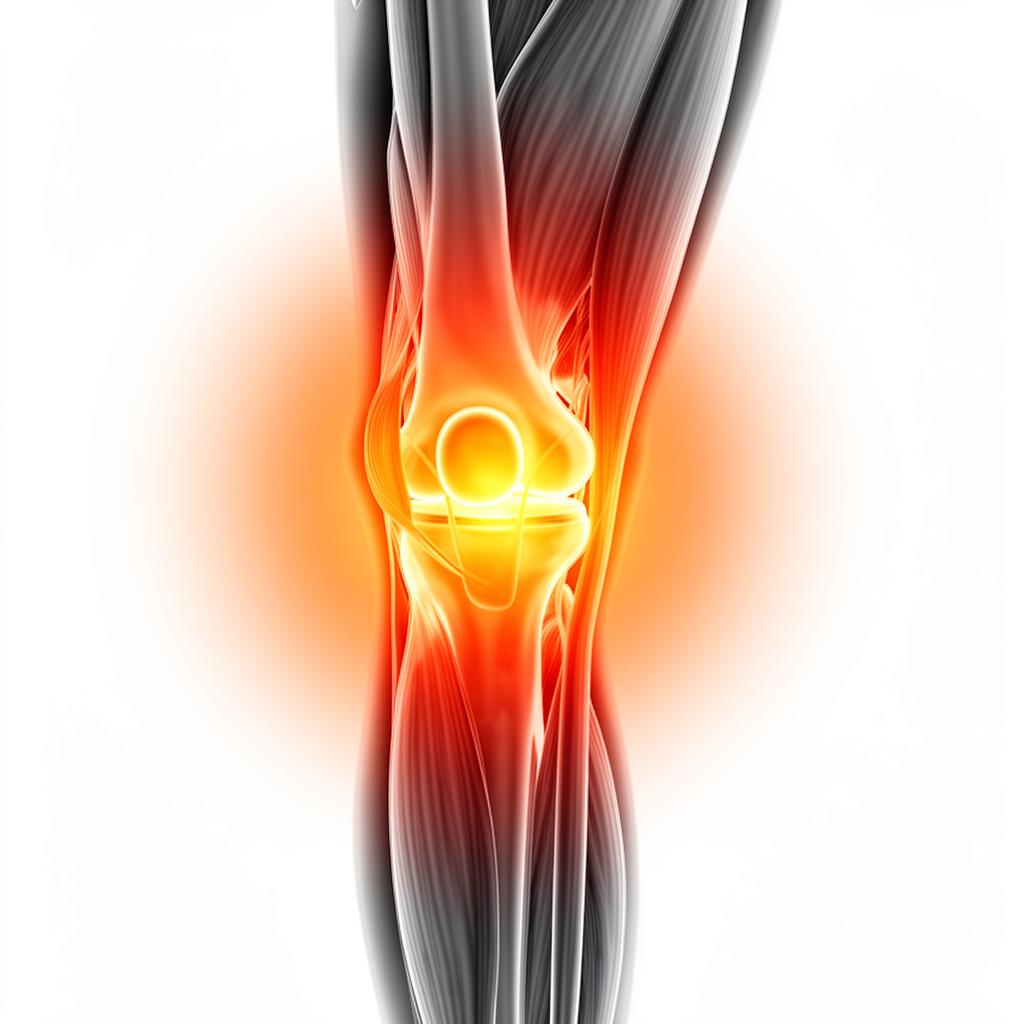 Illustration of therapeutic heat penetrating a stiff knee joint