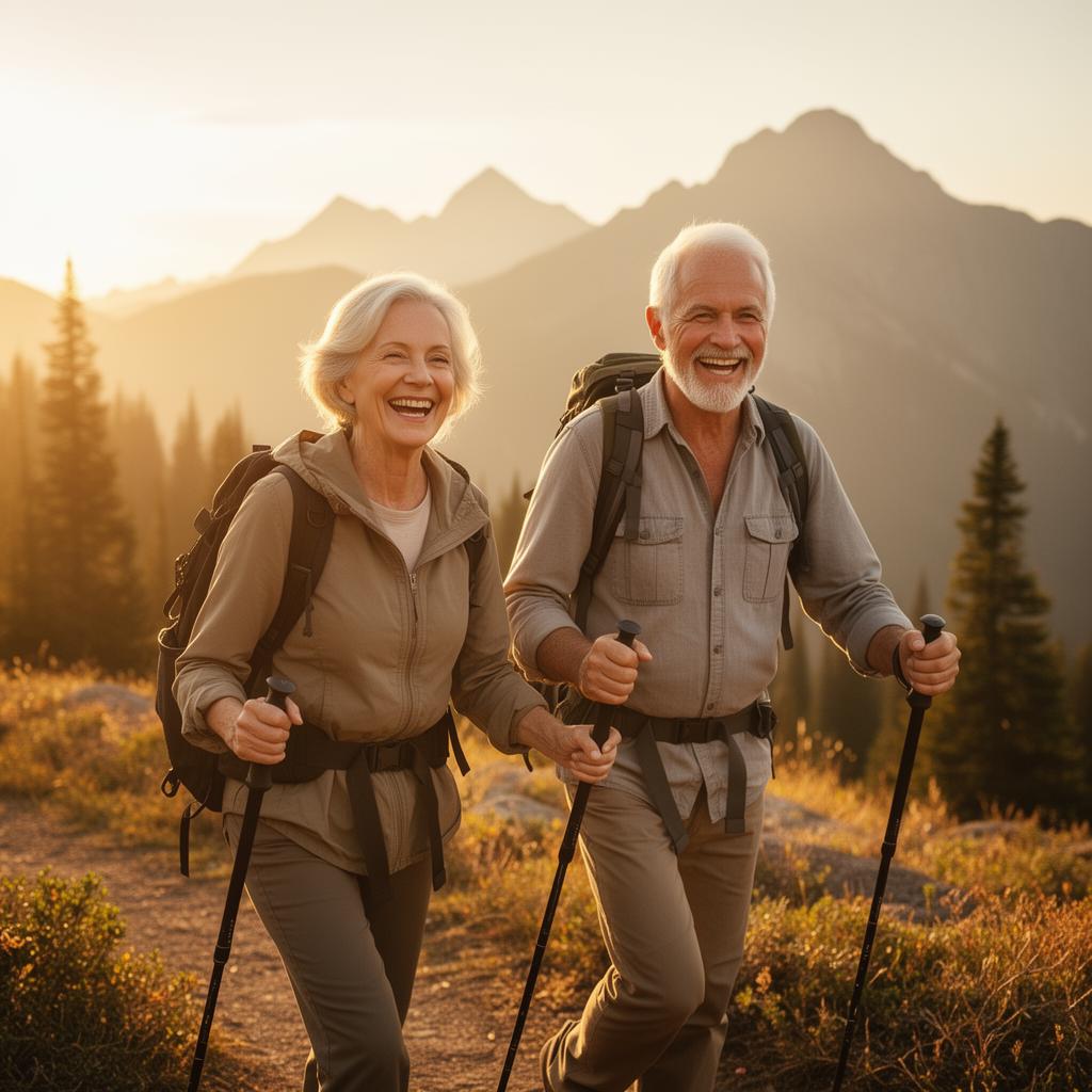 Active senior couple hiking, free from joint pain